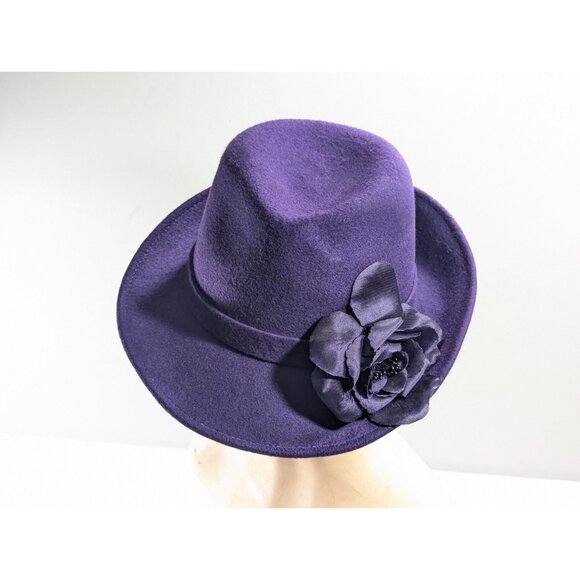 Deep Purple Wool fedora, TEMPTATION Italy purple wool fedora with flower made in - Picture 6 of 10